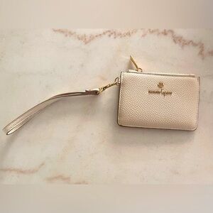 Nanette Lepore Small Taupe Leather Gold Hardware Card Holder Wristlet Wallet